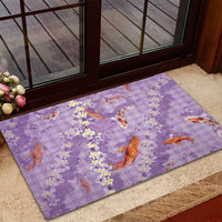 Purple Palaka Hawaiian And Japanese Rubber Doormat Sakura Lei With Koi Fish - Polynesian Pride