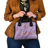 Purple Palaka Hawaiian And Japanese Shoulder Handbag Sakura Lei With Koi Fish - Polynesian Pride