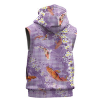 Purple Palaka Hawaiian And Japanese Sleeveless Zip Hoodie Sakura Lei With Koi Fish - Polynesian Pride