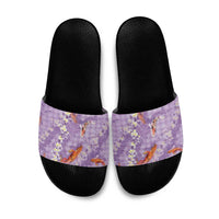 Purple Palaka Hawaiian And Japanese Slide Sandals Sakura Lei With Koi Fish - Polynesian Pride