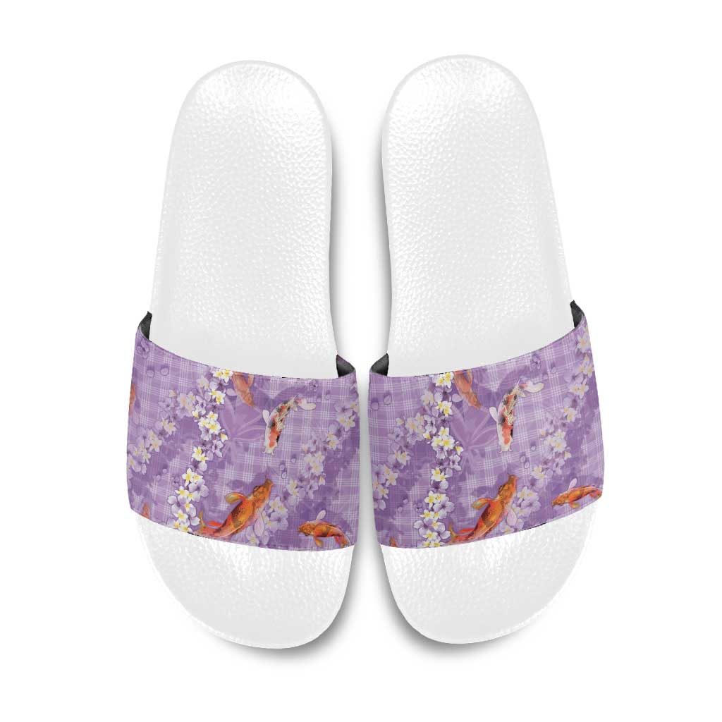 Purple Palaka Hawaiian And Japanese Slide Sandals Sakura Lei With Koi Fish - Polynesian Pride