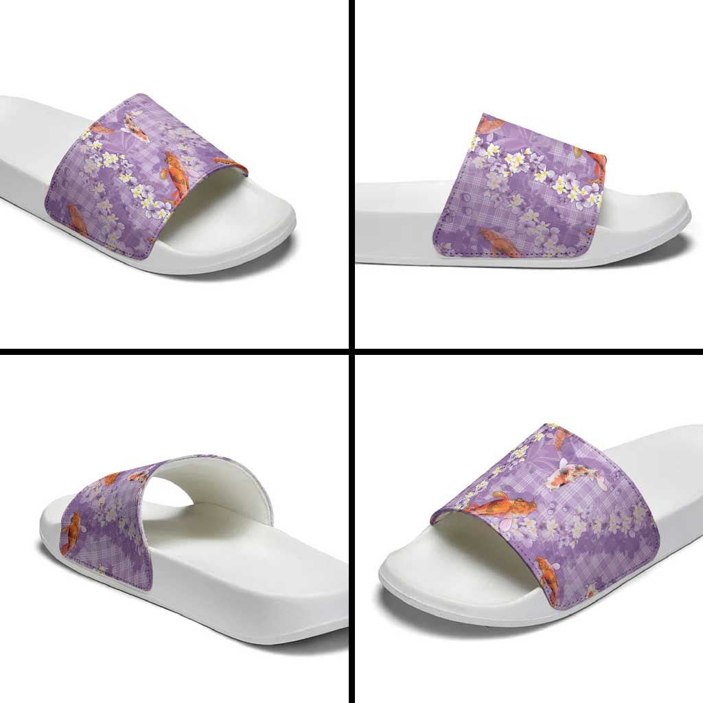 Purple Palaka Hawaiian And Japanese Slide Sandals Sakura Lei With Koi Fish - Polynesian Pride