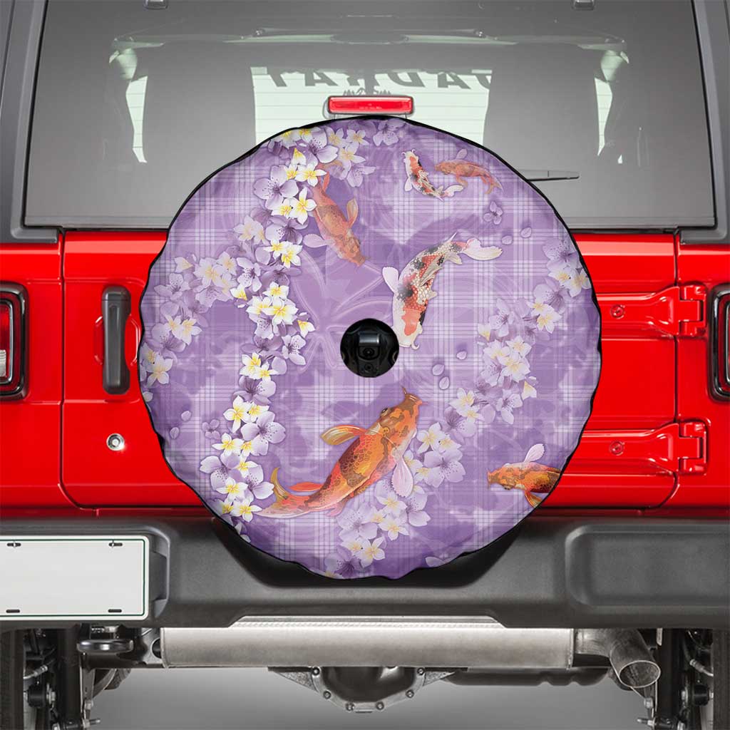 Purple Palaka Hawaiian And Japanese Spare Tire Cover Sakura Lei With Koi Fish - Polynesian Pride