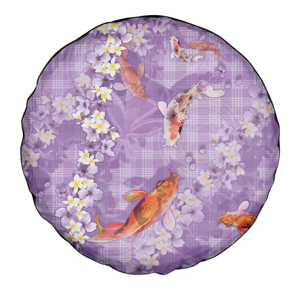 Purple Palaka Hawaiian And Japanese Spare Tire Cover Sakura Lei With Koi Fish - Polynesian Pride