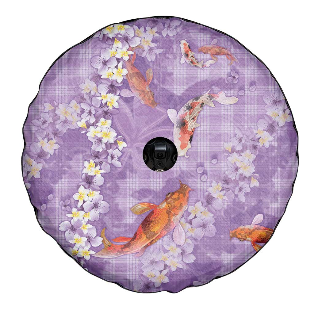 Purple Palaka Hawaiian And Japanese Spare Tire Cover Sakura Lei With Koi Fish - Polynesian Pride