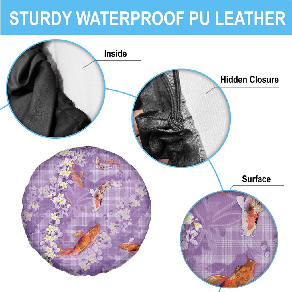 Purple Palaka Hawaiian And Japanese Spare Tire Cover Sakura Lei With Koi Fish - Polynesian Pride