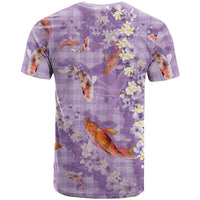 Purple Palaka Hawaiian And Japanese T Shirt Sakura Lei With Koi Fish - Polynesian Pride