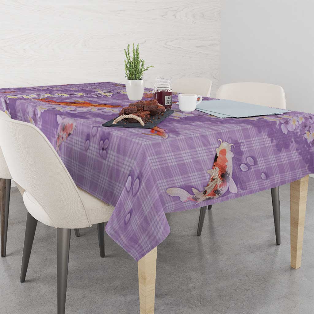 Purple Palaka Hawaiian And Japanese Tablecloth Sakura Lei With Koi Fish - Polynesian Pride