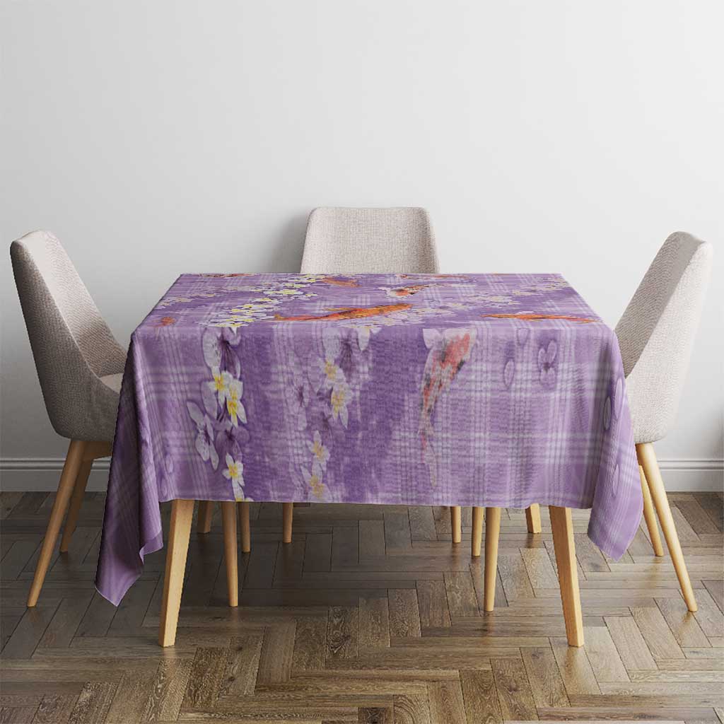 Purple Palaka Hawaiian And Japanese Tablecloth Sakura Lei With Koi Fish - Polynesian Pride