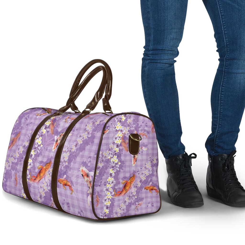 Purple Palaka Hawaiian And Japanese Travel Bag Sakura Lei With Koi Fish - Polynesian Pride