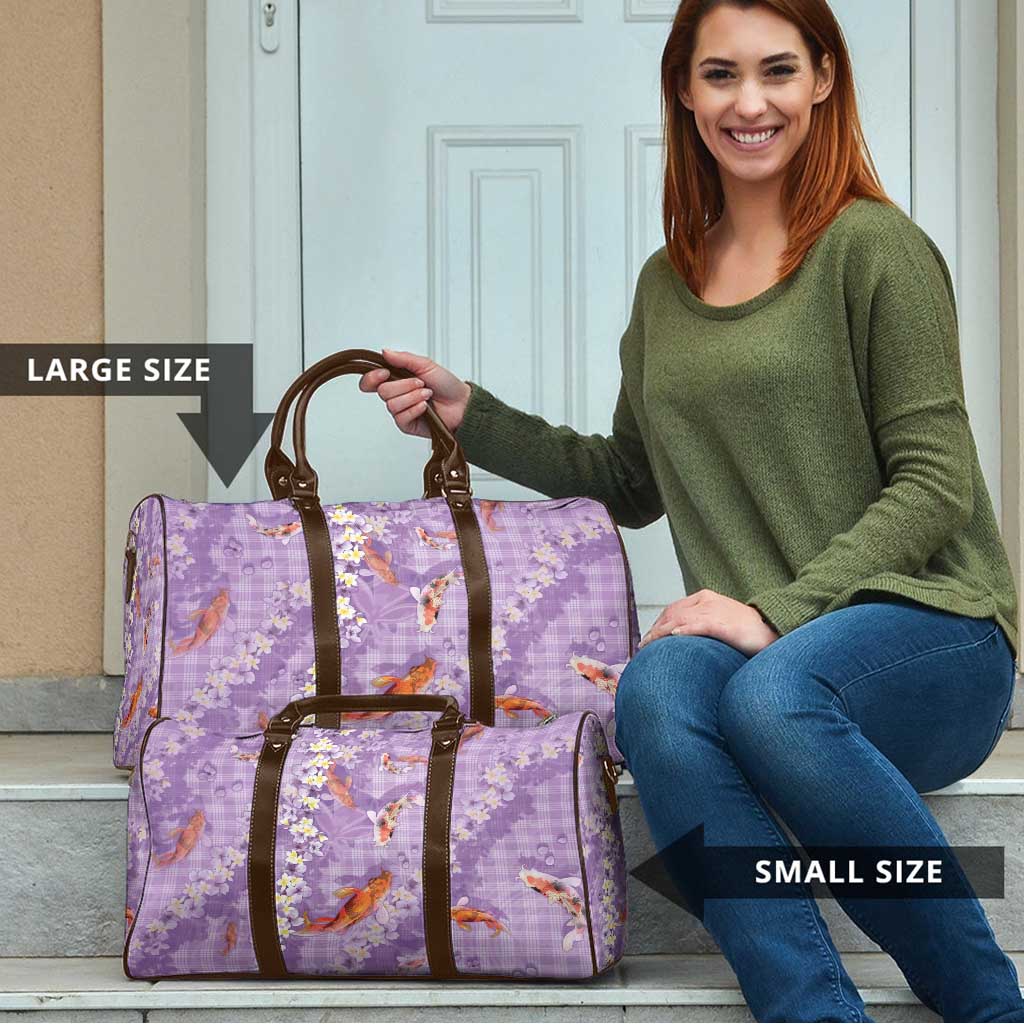Purple Palaka Hawaiian And Japanese Travel Bag Sakura Lei With Koi Fish - Polynesian Pride