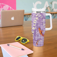 Purple Palaka Hawaiian And Japanese Tumbler With Handle Sakura Lei With Koi Fish - Polynesian Pride