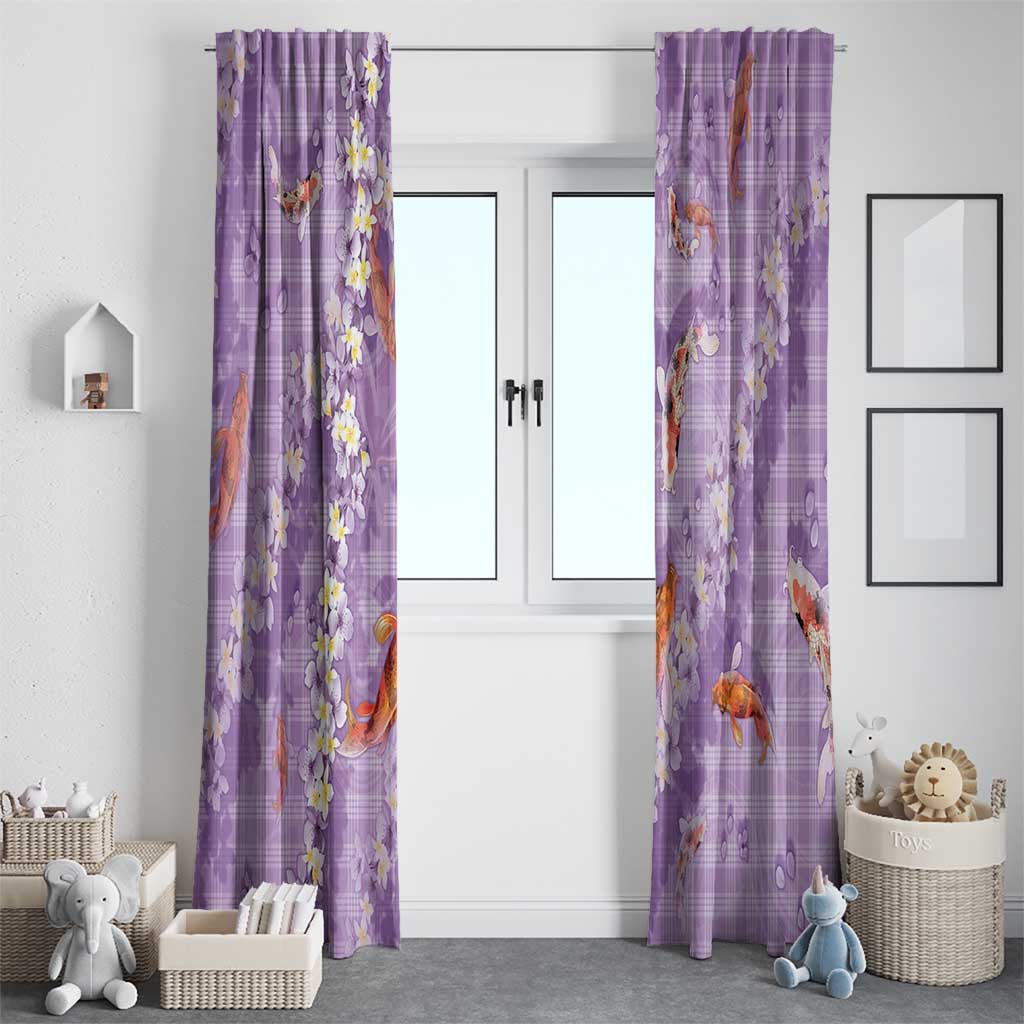 Purple Palaka Hawaiian And Japanese Window Curtain Sakura Lei With Koi Fish - Polynesian Pride