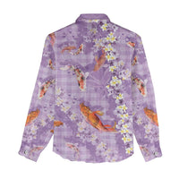 Purple Palaka Hawaiian And Japanese Women Casual Shirt Sakura Lei With Koi Fish - Polynesian Pride