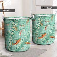 Green Palaka Hawaiian And Japanese Laundry Basket Sakura Lei With Koi Fish - Polynesian Pride