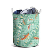 Green Palaka Hawaiian And Japanese Laundry Basket Sakura Lei With Koi Fish - Polynesian Pride