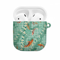 Green Palaka Hawaiian And Japanese AirPods Case Sakura Lei With Koi Fish - Polynesian Pride