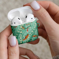 Green Palaka Hawaiian And Japanese AirPods Case Sakura Lei With Koi Fish - Polynesian Pride