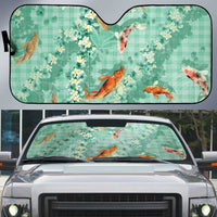 Green Palaka Hawaiian And Japanese Auto Sun Shade Sakura Lei With Koi Fish - Polynesian Pride