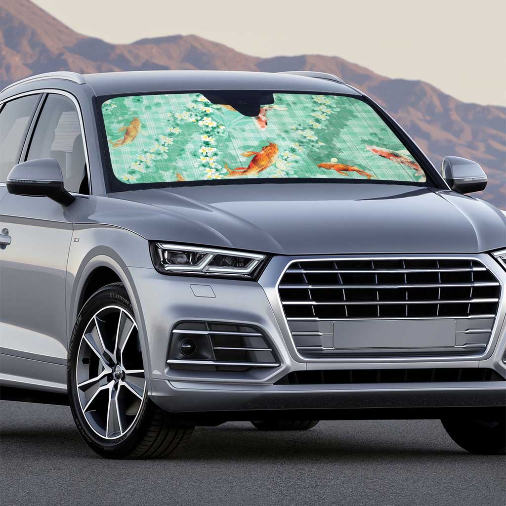 Green Palaka Hawaiian And Japanese Auto Sun Shade Sakura Lei With Koi Fish - Polynesian Pride