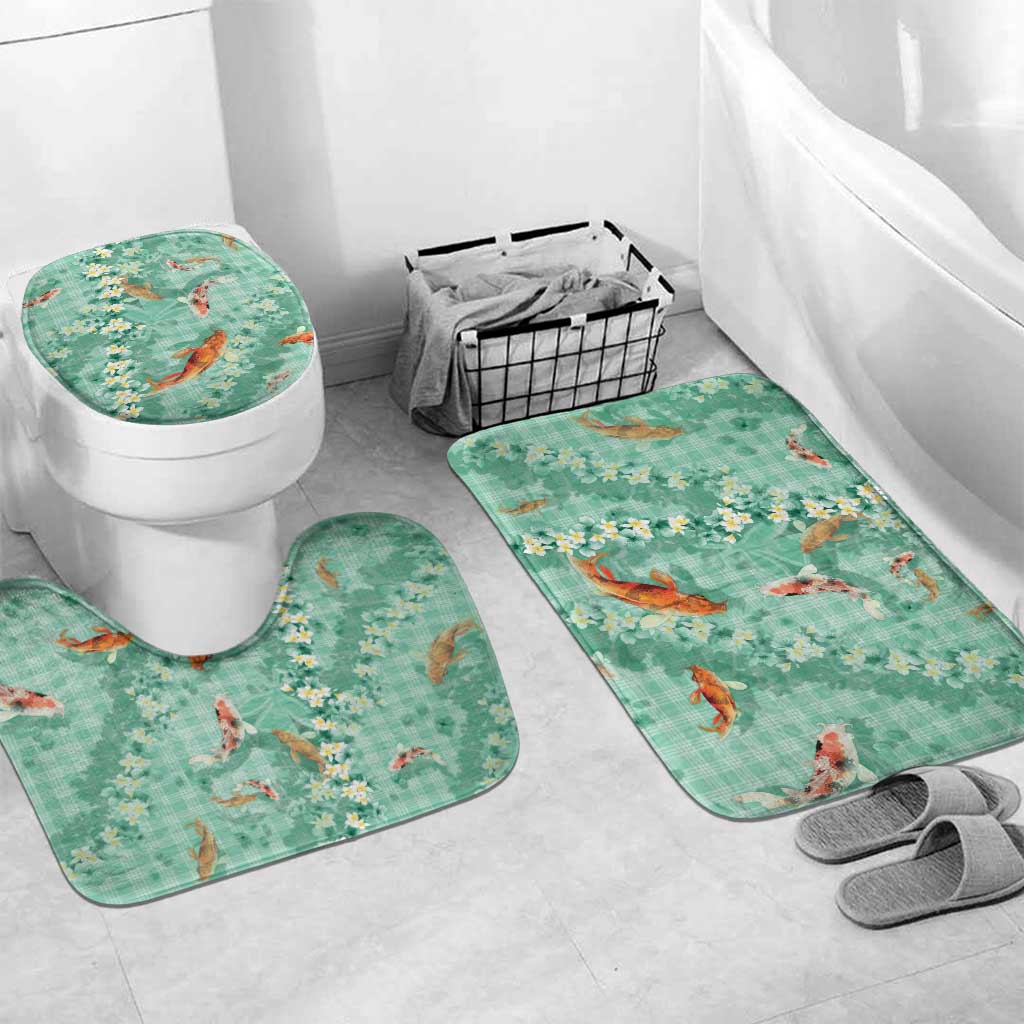 Green Palaka Hawaiian And Japanese Bathroom Set Sakura Lei With Koi Fish - Polynesian Pride