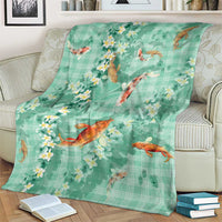 Green Palaka Hawaiian And Japanese Blanket Sakura Lei With Koi Fish - Polynesian Pride