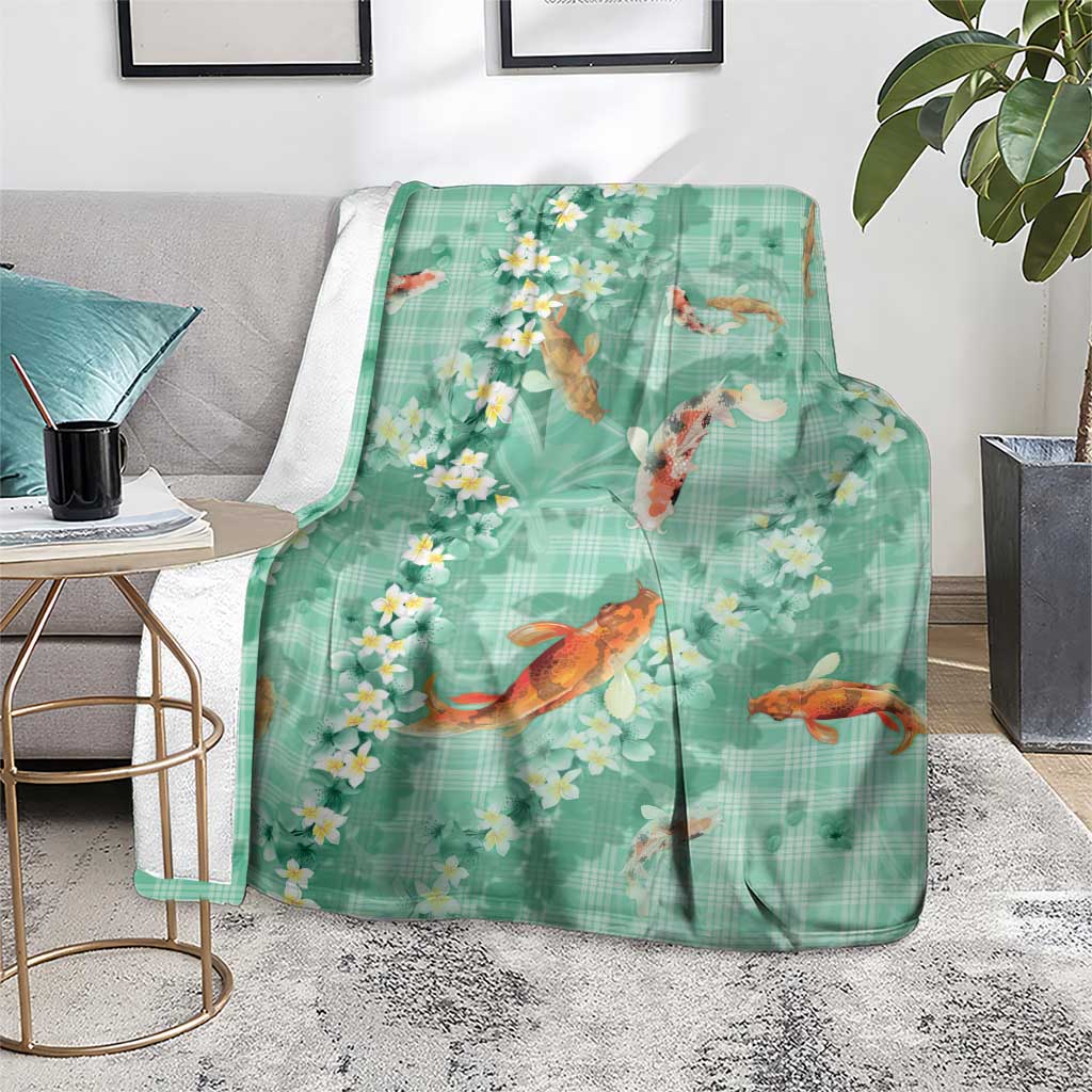 Green Palaka Hawaiian And Japanese Blanket Sakura Lei With Koi Fish - Polynesian Pride