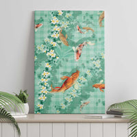 Green Palaka Hawaiian And Japanese Canvas Wall Art Sakura Lei With Koi Fish - Polynesian Pride