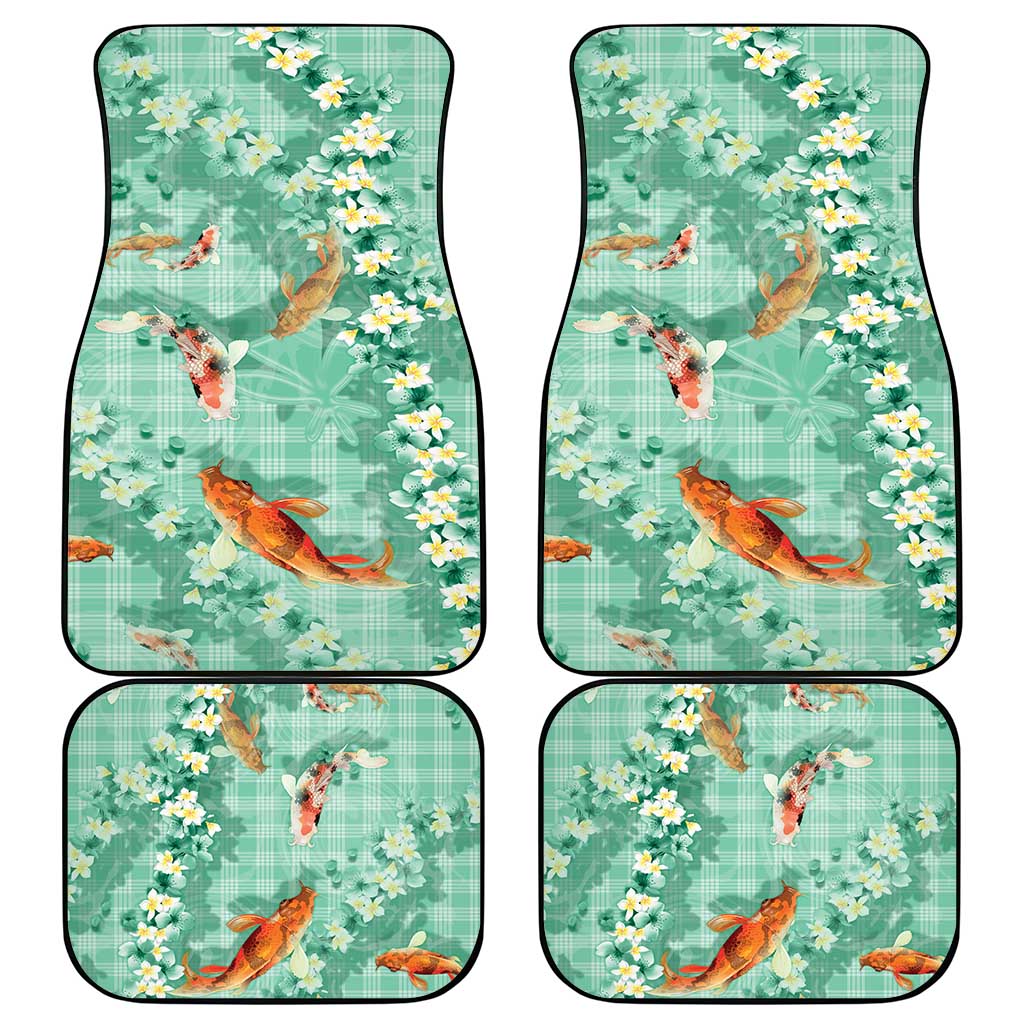 Green Palaka Hawaiian And Japanese Car Mats Sakura Lei With Koi Fish - Polynesian Pride
