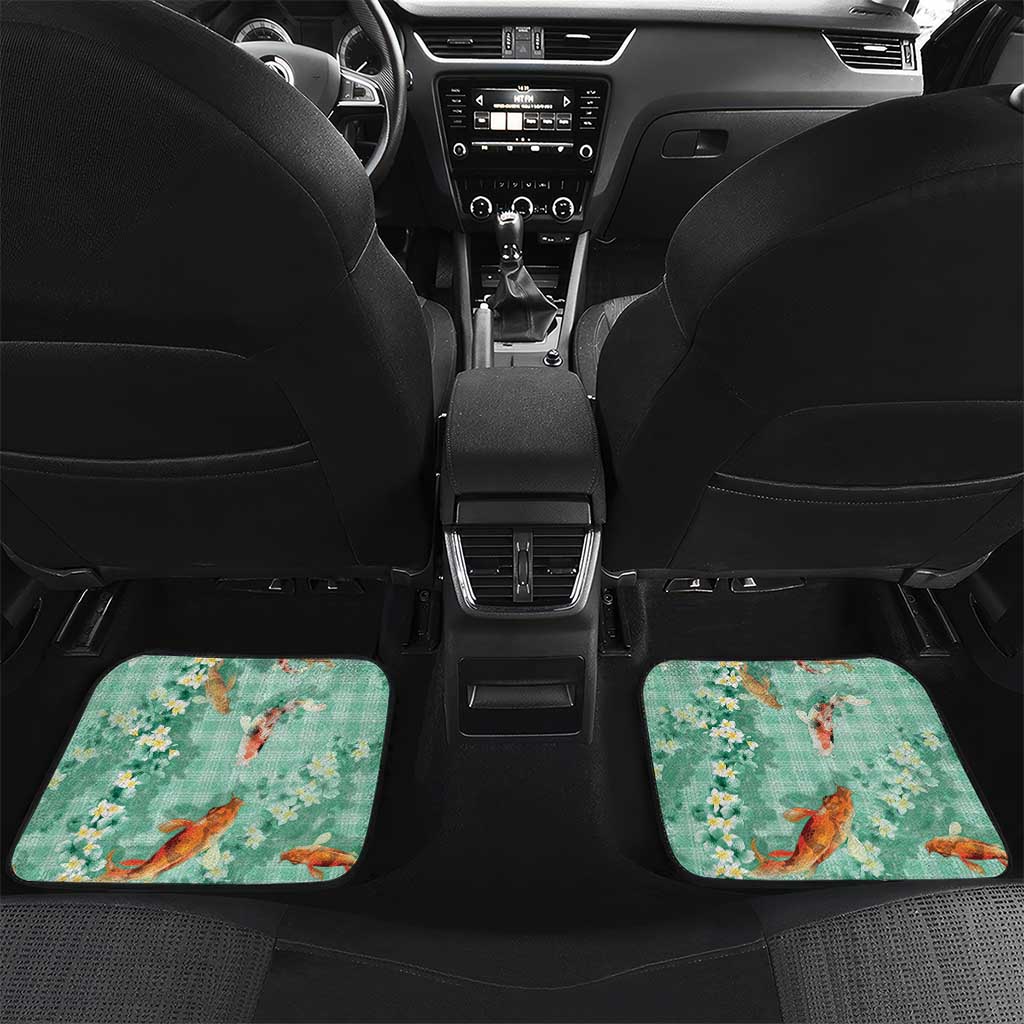 Green Palaka Hawaiian And Japanese Car Mats Sakura Lei With Koi Fish - Polynesian Pride