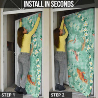 Green Palaka Hawaiian And Japanese Door Cover Sakura Lei With Koi Fish - Polynesian Pride