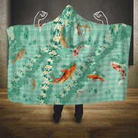 Green Palaka Hawaiian And Japanese Hooded Blanket Sakura Lei With Koi Fish - Polynesian Pride