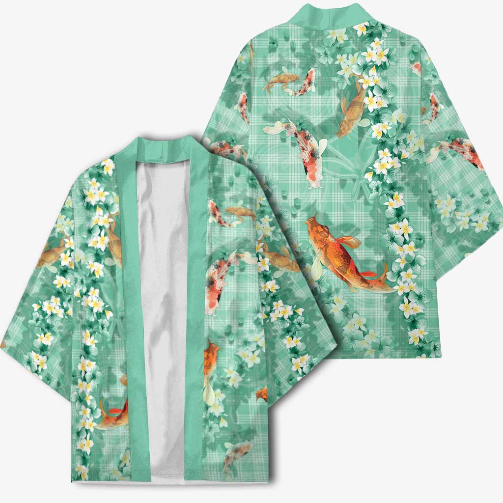 Green Palaka Hawaiian And Japanese Kimono Sakura Lei With Koi Fish - Polynesian Pride