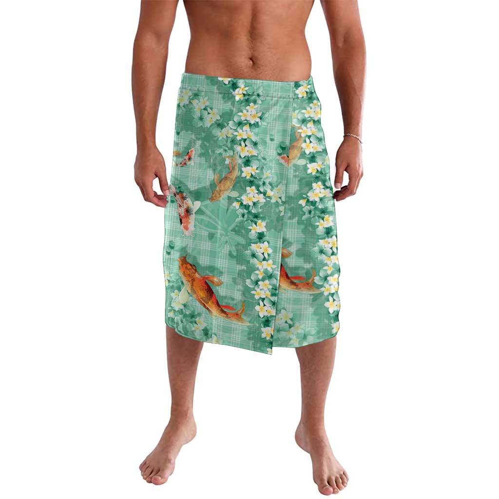 Green Palaka Hawaiian And Japanese Lavalava Sakura Lei With Koi Fish - Polynesian Pride