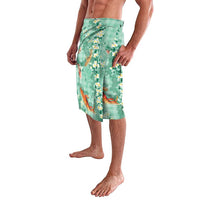 Green Palaka Hawaiian And Japanese Lavalava Sakura Lei With Koi Fish - Polynesian Pride