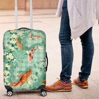 Green Palaka Hawaiian And Japanese Luggage Cover Sakura Lei With Koi Fish - Polynesian Pride