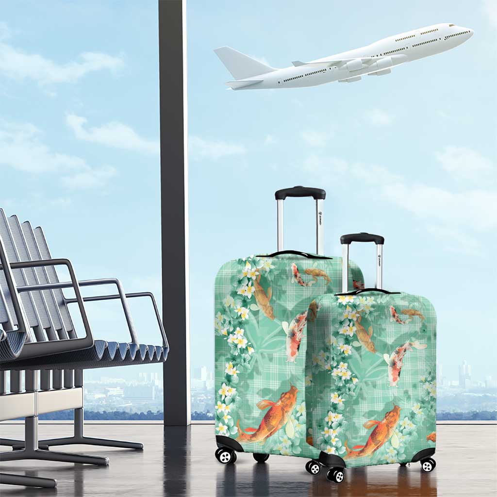 Green Palaka Hawaiian And Japanese Luggage Cover Sakura Lei With Koi Fish - Polynesian Pride