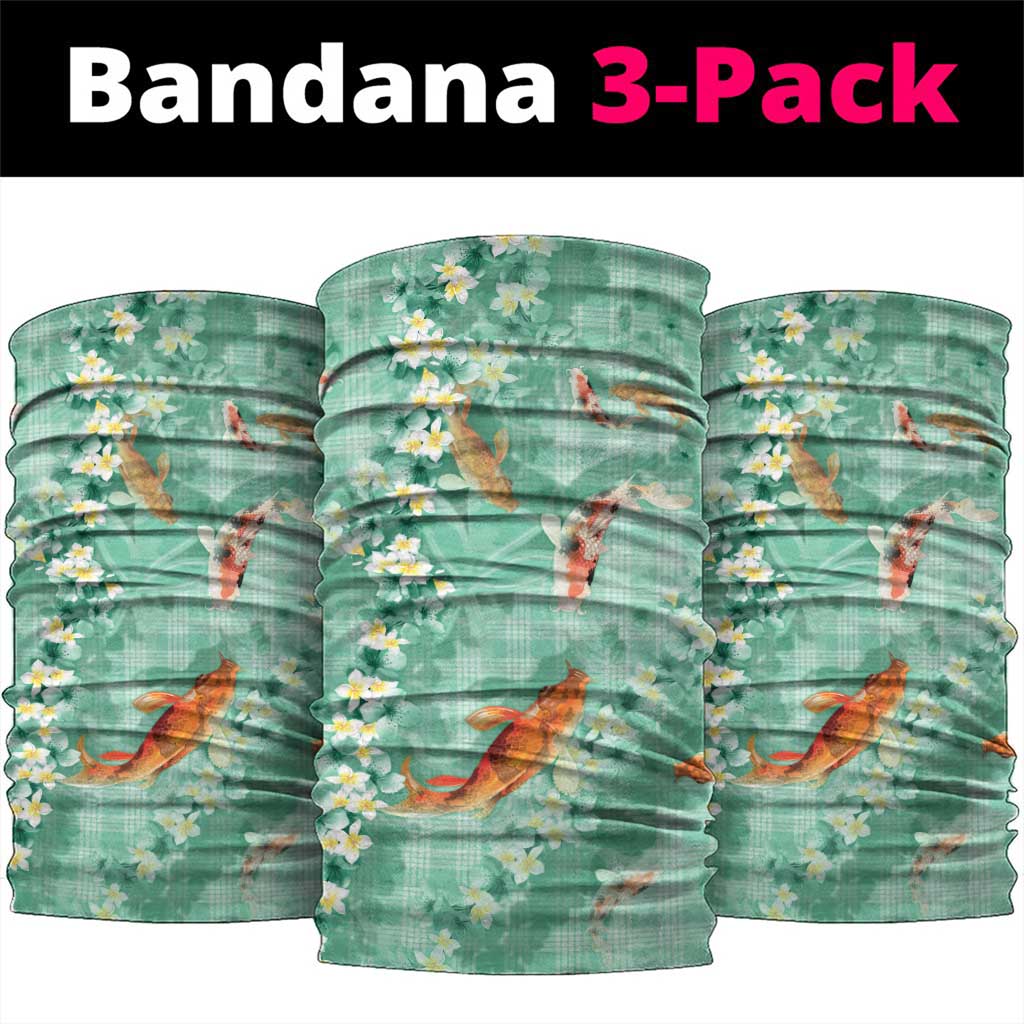 Green Palaka Hawaiian And Japanese Neck Gaiter Sakura Lei With Koi Fish - Polynesian Pride