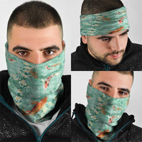 Green Palaka Hawaiian And Japanese Neck Gaiter Sakura Lei With Koi Fish - Polynesian Pride