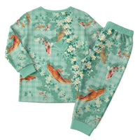 Green Palaka Hawaiian And Japanese Christmas Pajama Set Sakura Lei With Koi Fish - Polynesian Pride