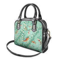 Green Palaka Hawaiian And Japanese Shoulder Handbag Sakura Lei With Koi Fish - Polynesian Pride