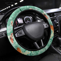 Green Palaka Hawaiian And Japanese Steering Wheel Cover Sakura Lei With Koi Fish - Polynesian Pride