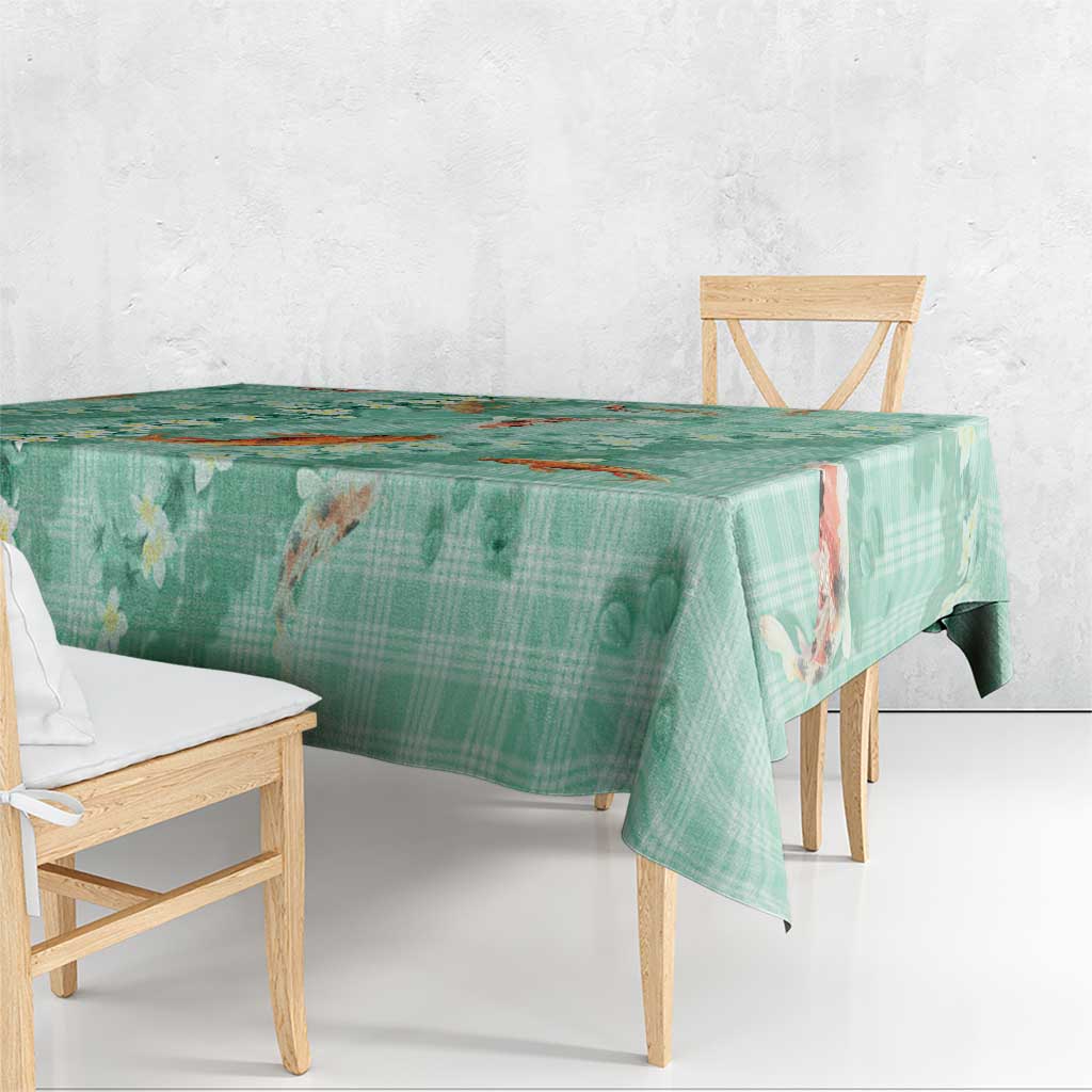 Green Palaka Hawaiian And Japanese Tablecloth Sakura Lei With Koi Fish - Polynesian Pride