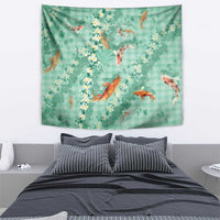 Green Palaka Hawaiian And Japanese Tapestry Sakura Lei With Koi Fish - Polynesian Pride