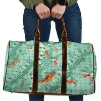 Green Palaka Hawaiian And Japanese Travel Bag Sakura Lei With Koi Fish - Polynesian Pride