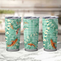 Green Palaka Hawaiian And Japanese Tumbler Cup Sakura Lei With Koi Fish - Polynesian Pride