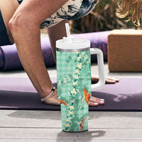 Green Palaka Hawaiian And Japanese Tumbler With Handle Sakura Lei With Koi Fish - Polynesian Pride