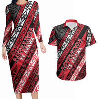 Personalised Aotearoa Te Arawa Couples Matching Long Sleeve Bodycon Dress and Hawaiian Shirt New Zealand Maori Tribal Fern Pattern