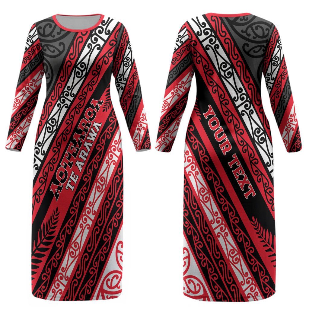 Personalised Aotearoa Te Arawa Couples Matching Long Sleeve Bodycon Dress and Hawaiian Shirt New Zealand Maori Tribal Fern Pattern