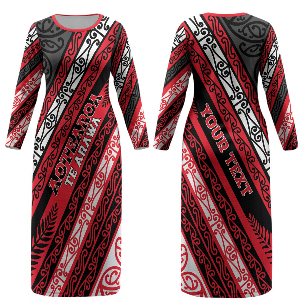 Personalised Aotearoa Te Arawa Couples Matching Long Sleeve Bodycon Dress and Long Sleeve Button Shirt New Zealand Maori Tribal Fern Pattern